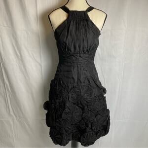 di Hera Womens Silk Little Black Cocktail Dress Size S/M Ruched Bodice Tie Back